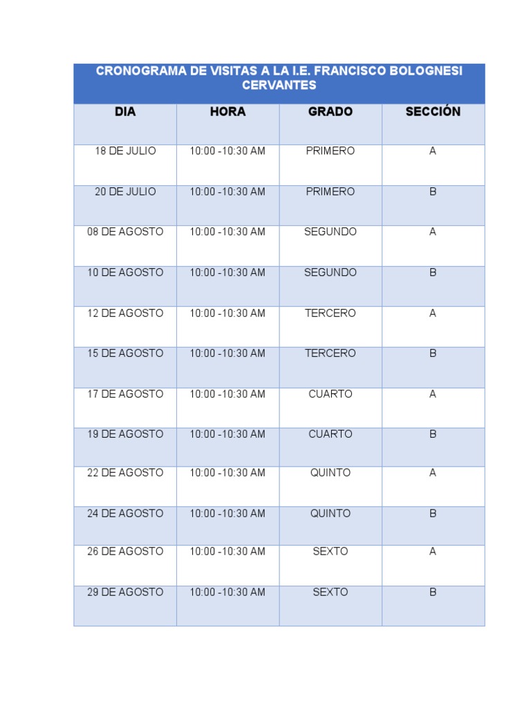 Cronograma de Visitas PDF