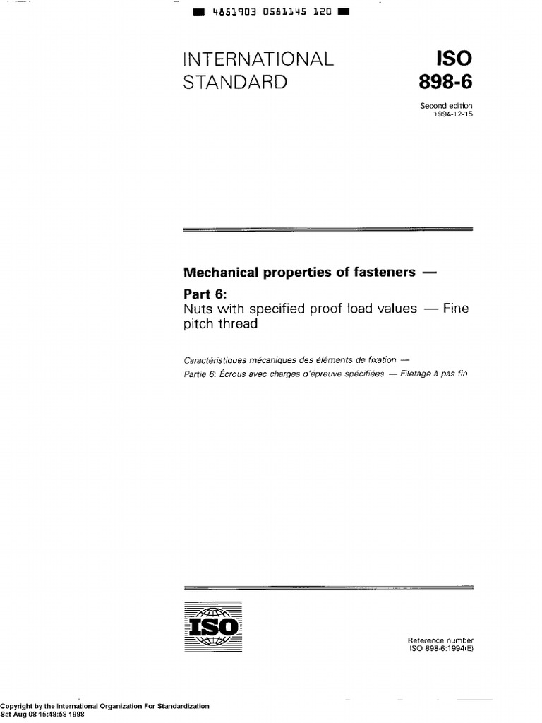 ISO 898-6-1994, OCR Mechanical Properties of Fasteners-2nd Ed | PDF ...