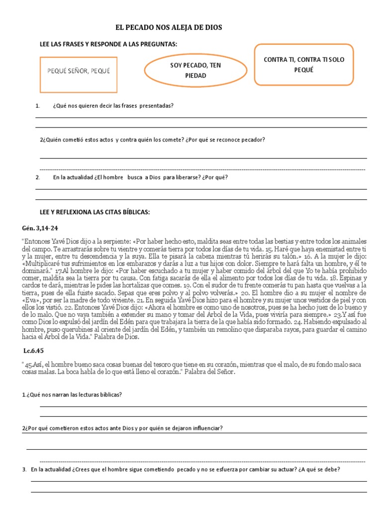 El Pecado Nos Aleja De Dios 5to Pdf Pecado El Pecado Original