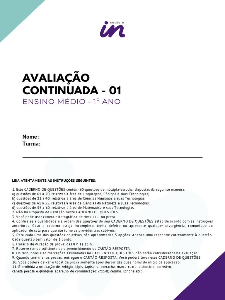 Prova Ac01 - 1º Ano - Ac01 (1 Chamada) - Final | PDF | Democracia ...