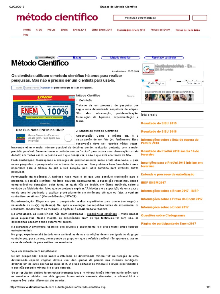 Etapas Do Metodo Cientifico | PDF | Science | Método científico