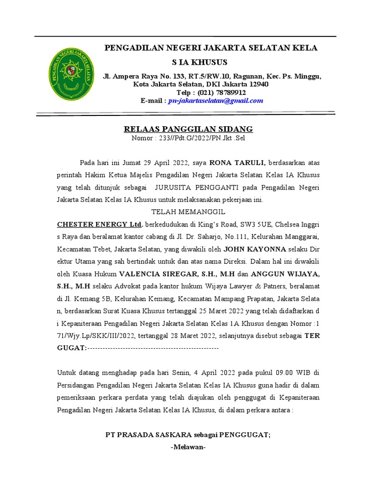 Relaas Panggilan Sidang Perdata | PDF