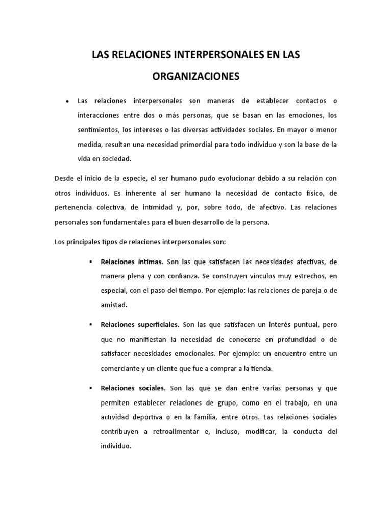 Las Relaciones Interpersonales en Las Organizaciones | PDF | Burnout ...