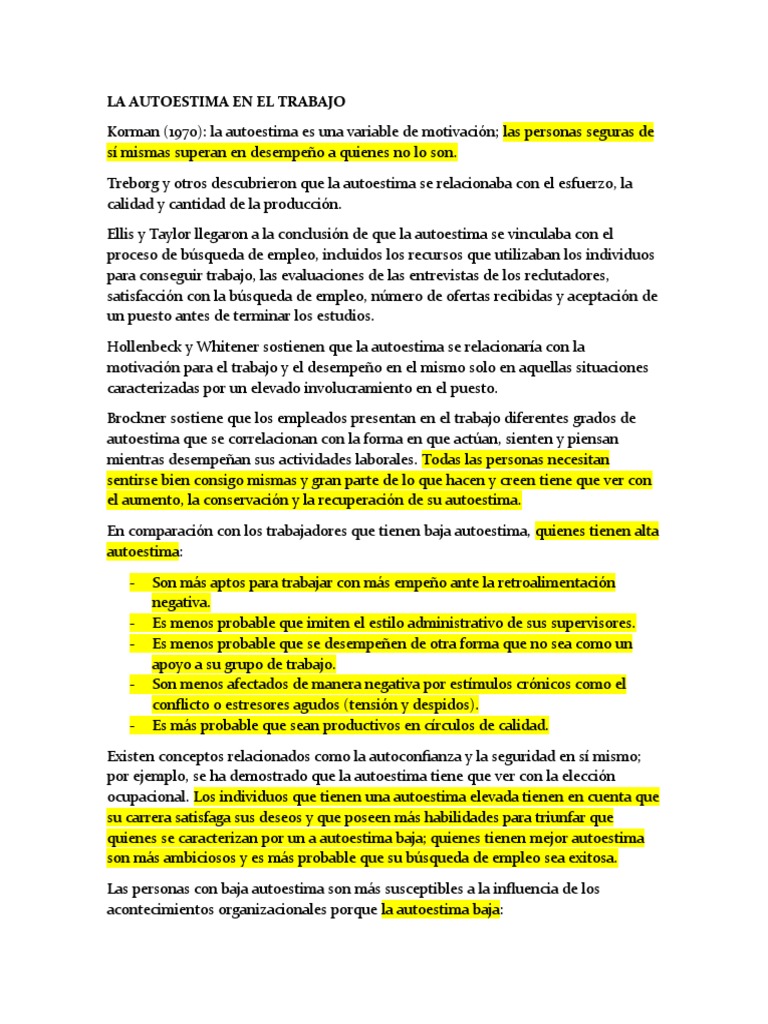 Impacto de la Autoestima en el Trabajo | PDF | Autoestima | Motivación