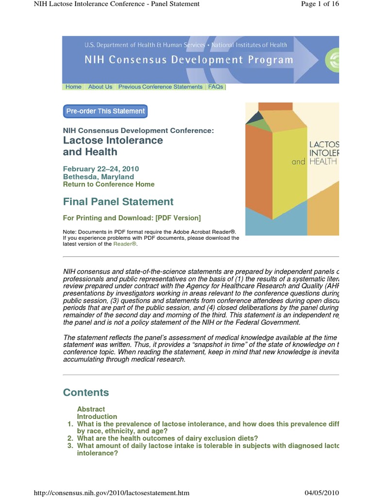 Consensus - Nih.gov 2010 Lactosestatement | Download Free PDF | Food ...
