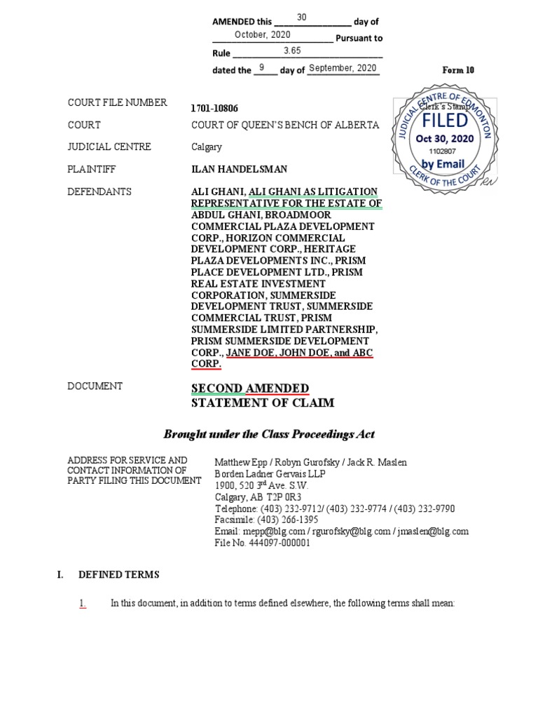 Ghani, Class Action PDF Receivership Trust Law