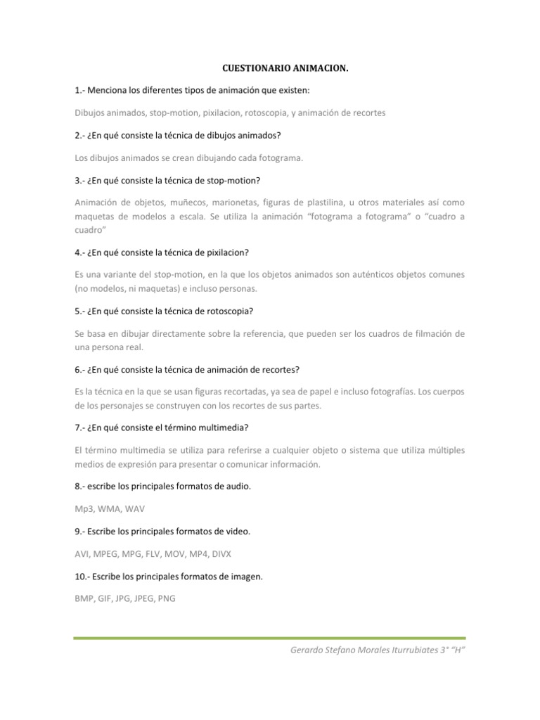 Cuestionario Animacion | PDF