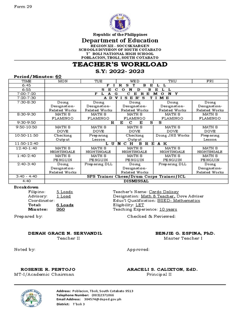 Template individual teachers load 2022 23 final school base pdf