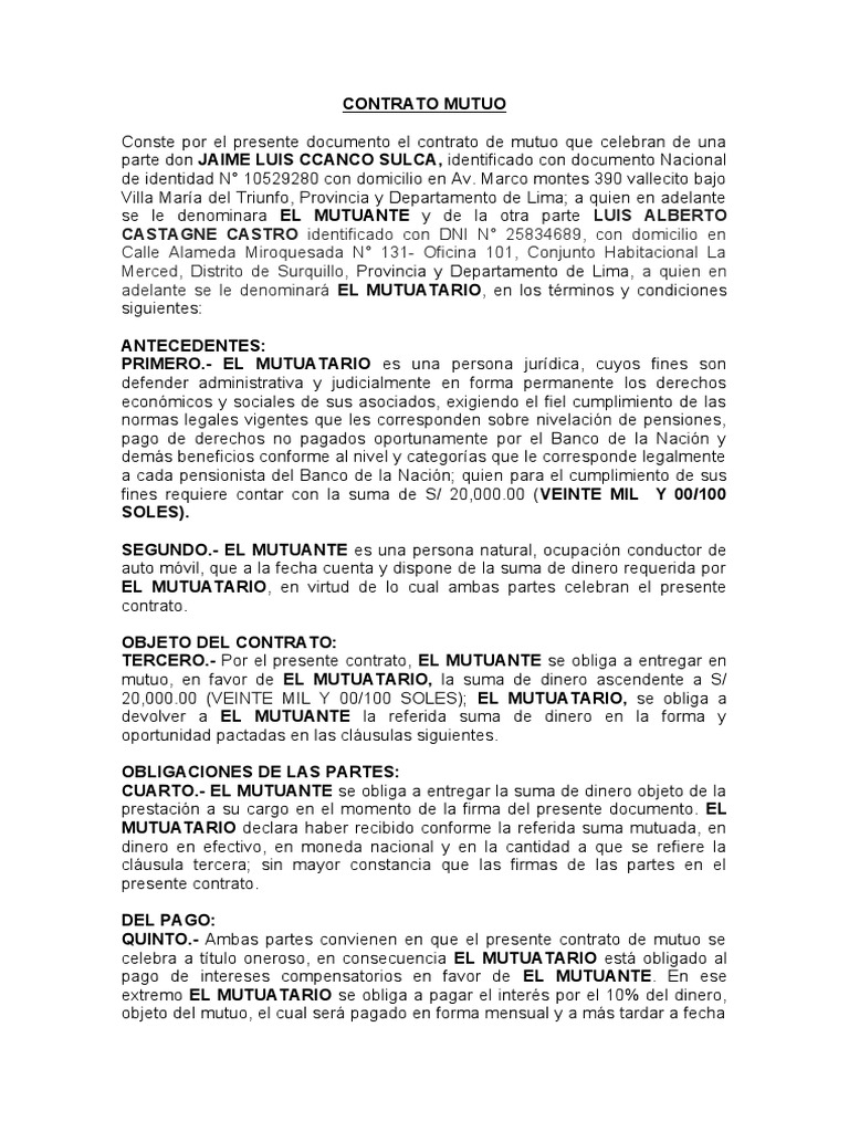 Contrato de Mutuo por 20,000 Soles | PDF | Justicia | Crimen y violencia