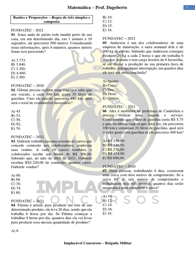 Razão e Proporção - Regra de Três Simples e Composta | PDF ...