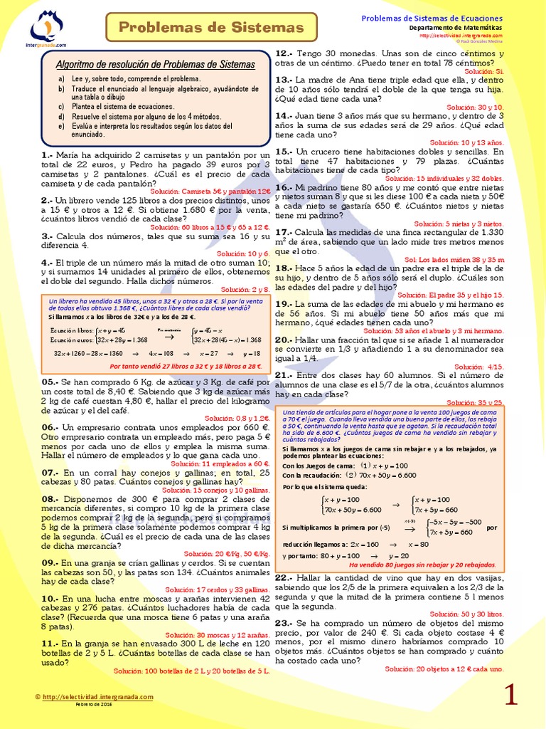 Problemas Sistemas | PDF | Euro | Ecuaciones
