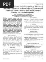 A Study To Evaluate The Effectiveness of Structured Teaching Programme On Knowledge of Premenstrual Syndrome Among Nursing Students in Selected Nursing Institute in Bangalore