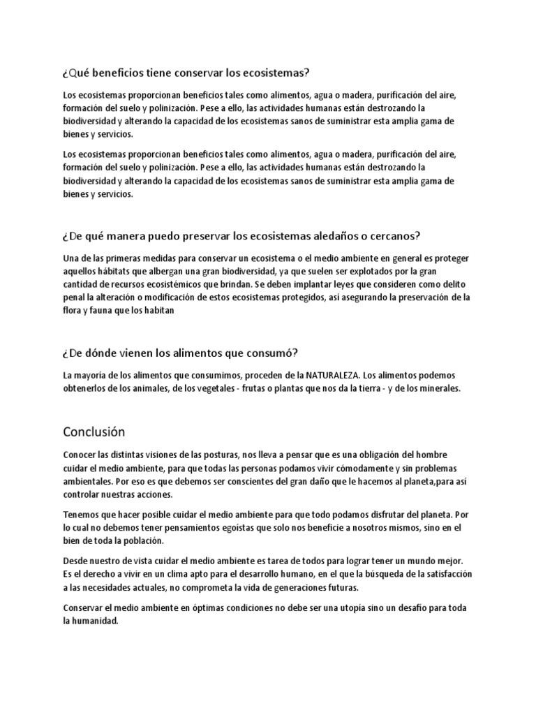 Qué Beneficios Tiene Conservar Los Ecosistemas | PDF