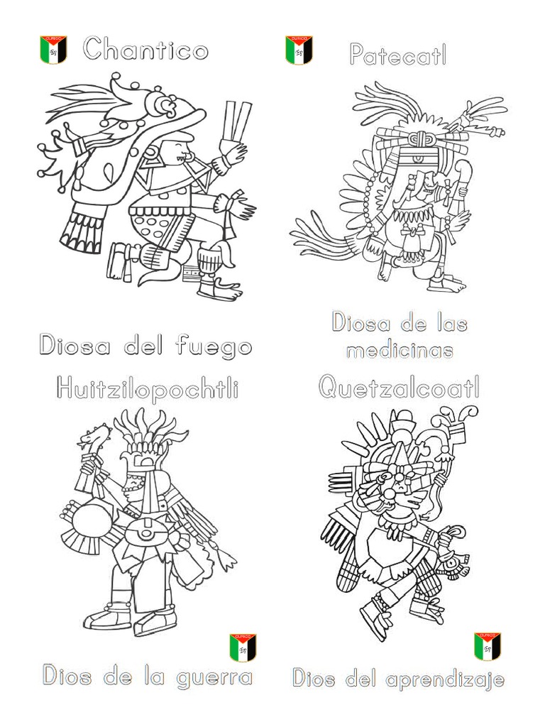 dioses-aztecas-para-recortar-y-colorear-pdf