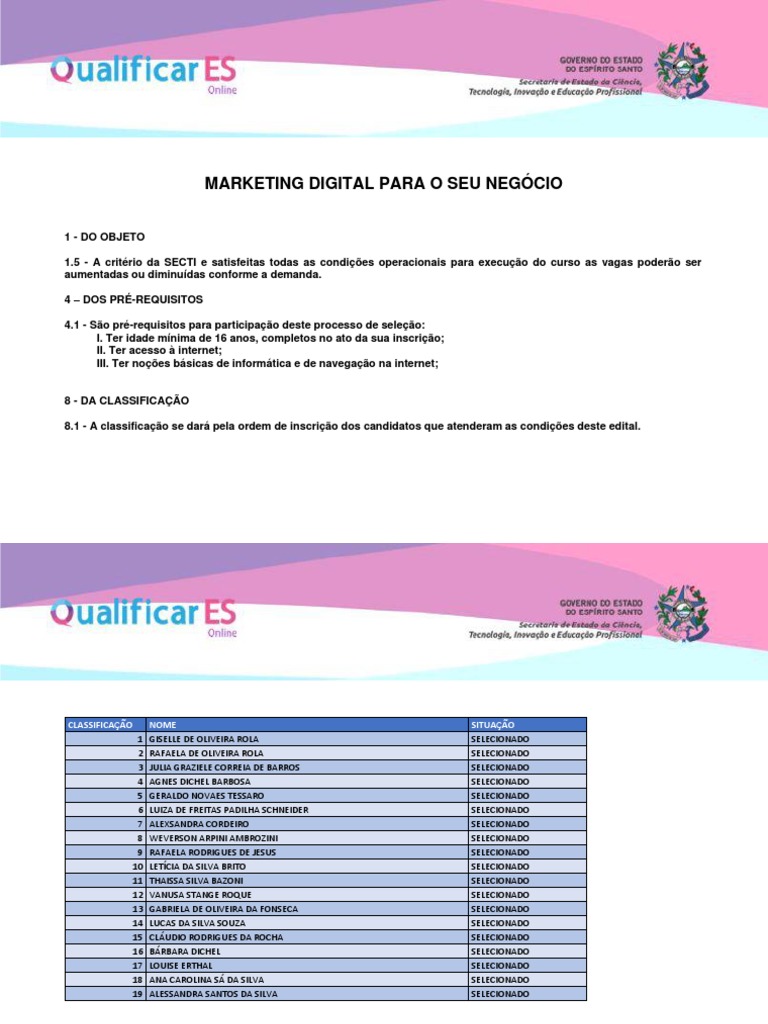 Seleção para Curso de Marketing Digital | PDF