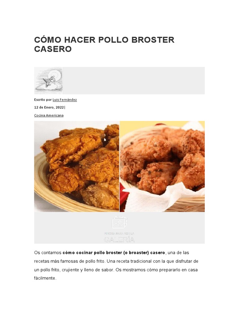 Receta de Pollo Broster Casero | PDF | Fritura | Preparación de comida ...