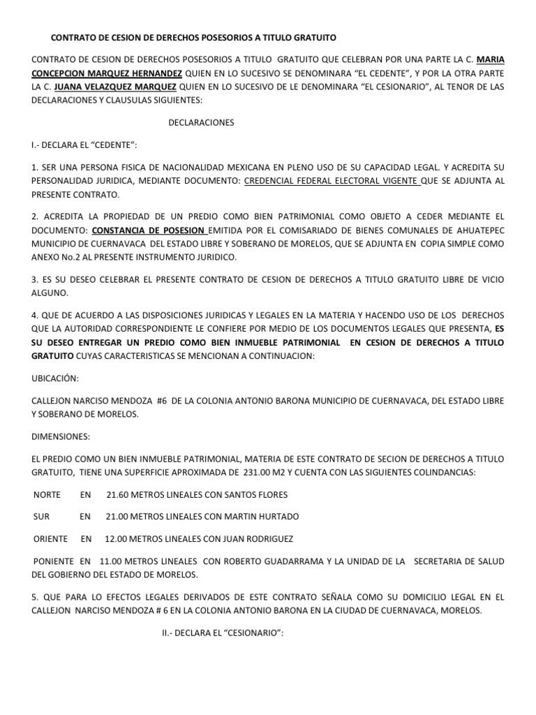 Contrato de Cesion de Derechos Posesorios