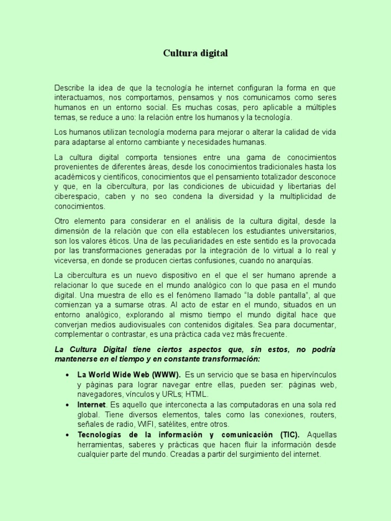 Resumen de la Cultura Digital | PDF | Internet | Tecnología de ...