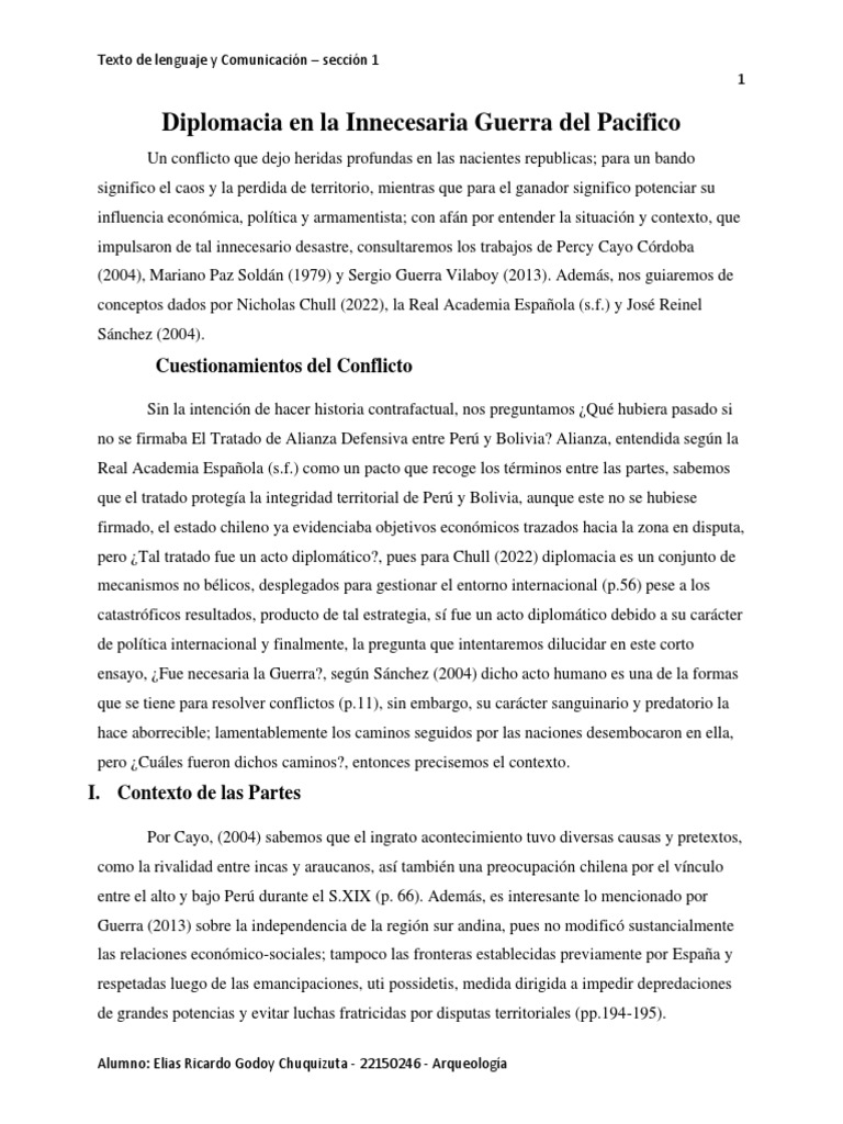 Diplomacia en La Innecesaria Guerra Del Pacifico | PDF | Chile ...