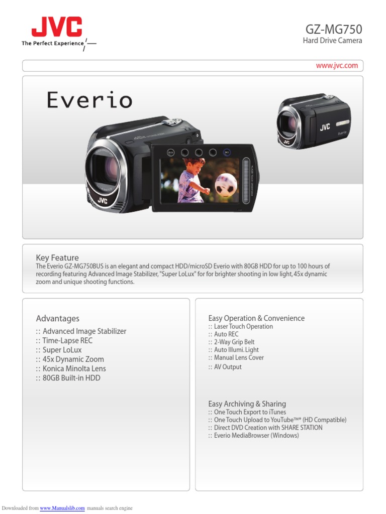 JVC Everio GZMG750 Specifications PDF Image Stabilization Equipment