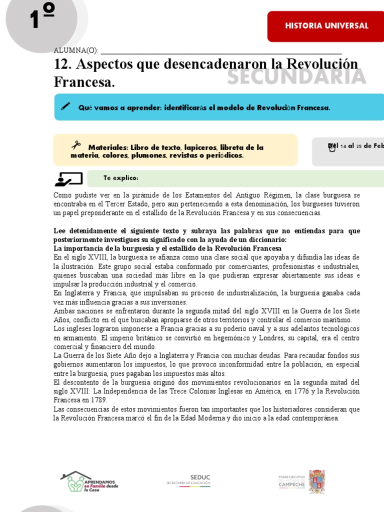 1º Ficha 12. Historia Universal. | PDF | revolución Francesa | Francia