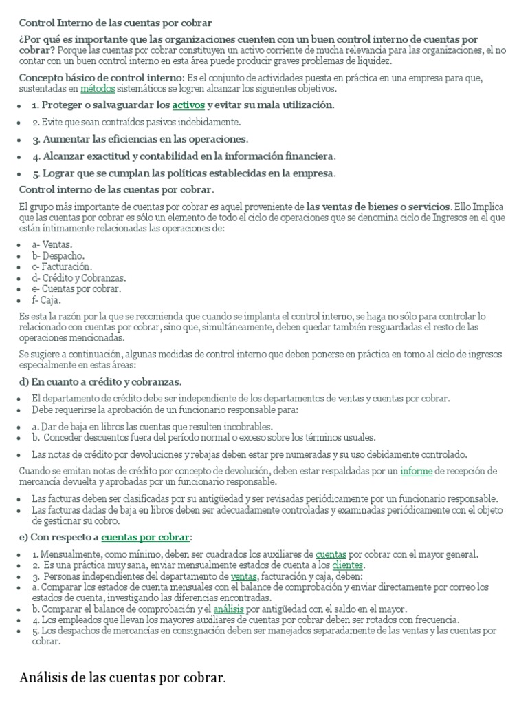 Control Interno de Cuentas por Cobrar | PDF | Business | Contabilidad
