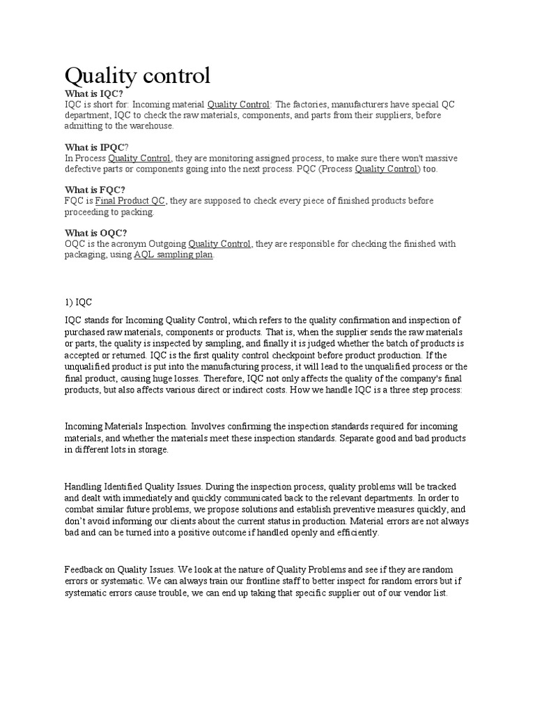 Quality Control: IQC, IPQC, OQC Explained | PDF | Printed Circuit Board ...