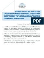 Comunicado Senado contra el ataque a Cristina Kirchner