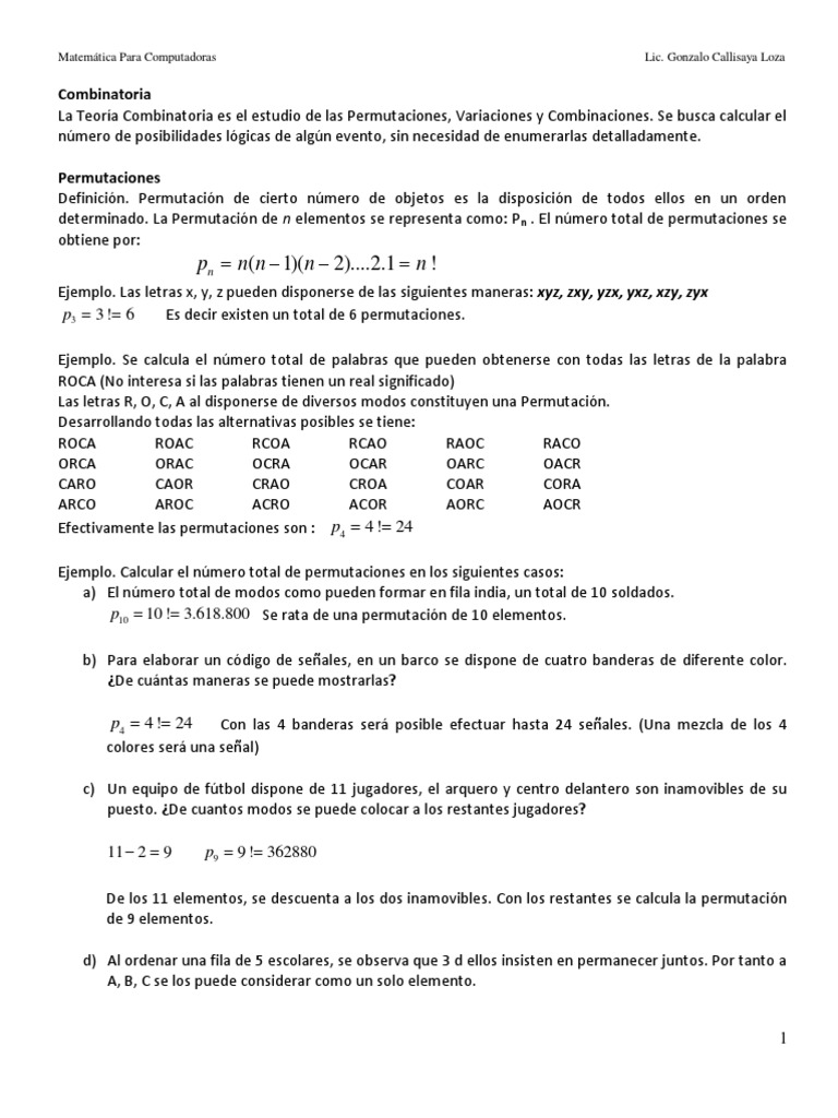 Análisis Combinatorio (Estadística) | PDF | Permutación | Combinatoria