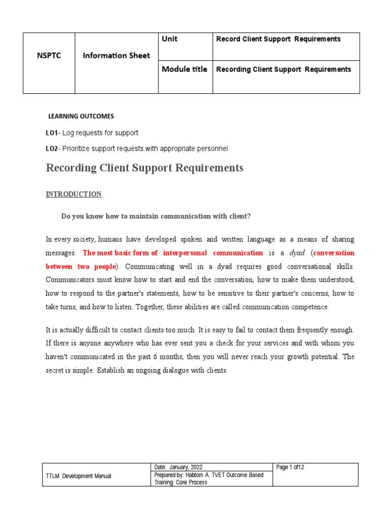 Record Client Support Requirements Information Sheet PDF Computer Network