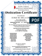 Hope Christian Ministries Dedication Certificate