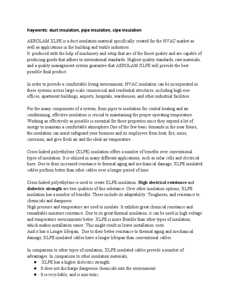 Keywords_ Duct Insulation, Pipe Insulation, Xlpe Insulation PDF