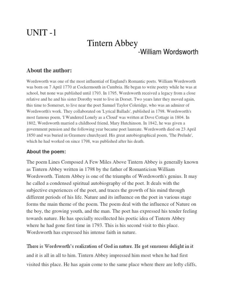 Tintern abbey wordsworth pdf