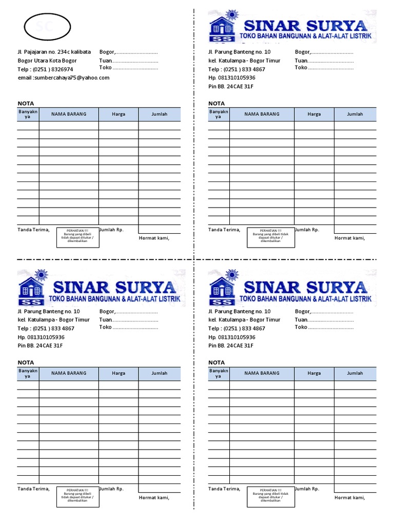 Contoh Nota Toko Bangunan dan Listrik | PDF