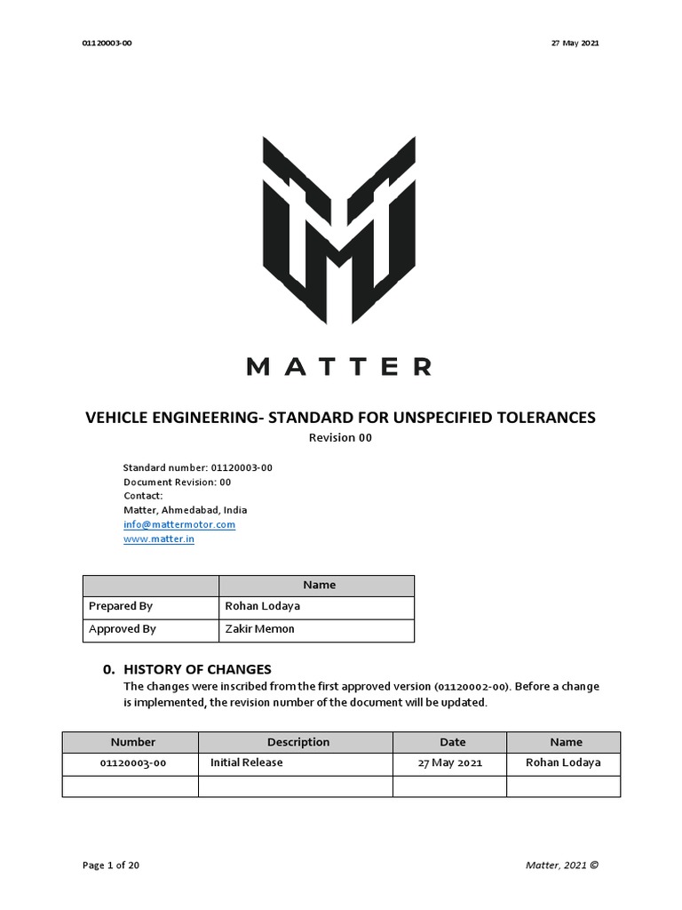 01120003 00 Vehicle Engineering Standard For Unspecified Tolerances
