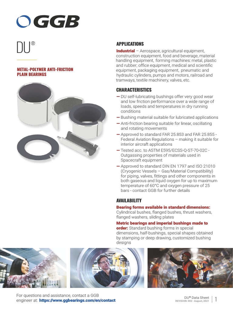 GGB DU Metal Polymer Anti Friction Plain Bearings Datasheet Download