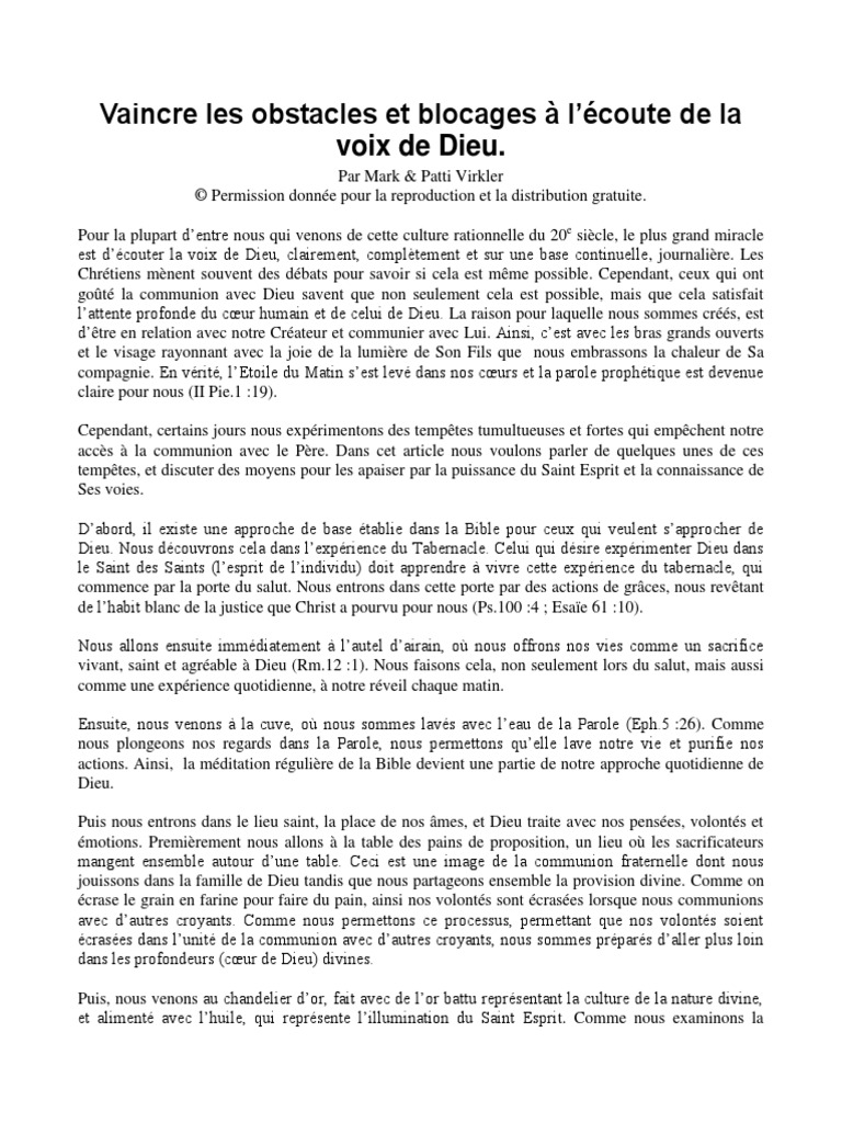 Vaincre Les Obstacles Et Blocages À L'écoute de La Voix de DIEU°Mark ...