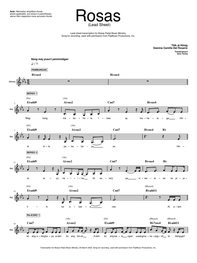 Rosas Lead Sheet Music Pdf Musical Notation Harmony