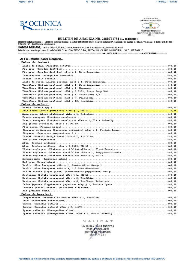 Buletin de Analiza Nr. 21810T1784 | PDF