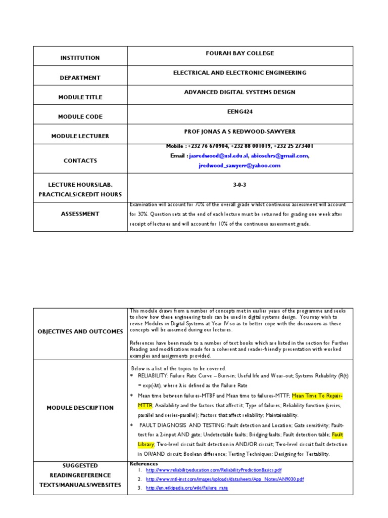 Advanced Digital Systems Design 02 | PDF | Reliability Engineering ...