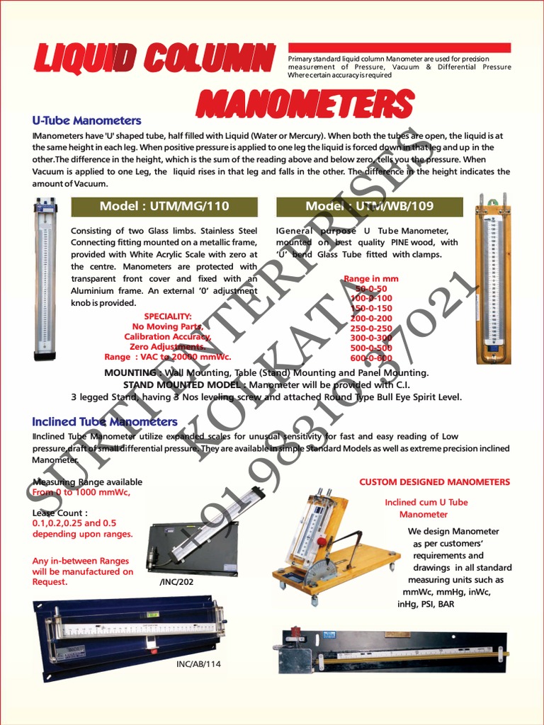 U Tube Manometer PDF Pressure Measurement Metrology