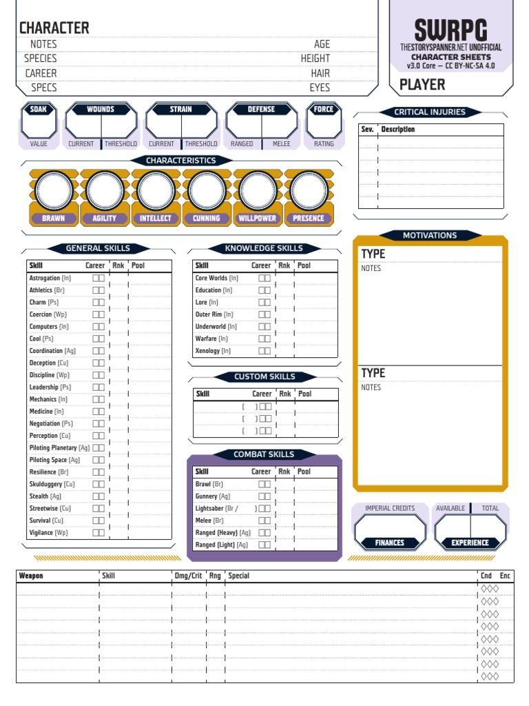 FFG Unofficial Universal Character Sheets (Destiny) PDF