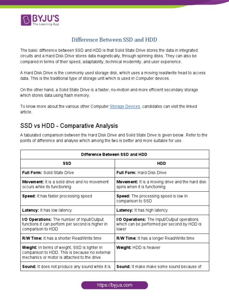 Difference between HDD (Hard Disk Drive) and SDD (Solid State Drive)