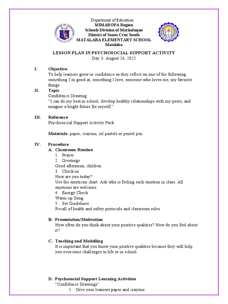 Lesson plan in psychosocial support activity grade 6 day 3 pdf