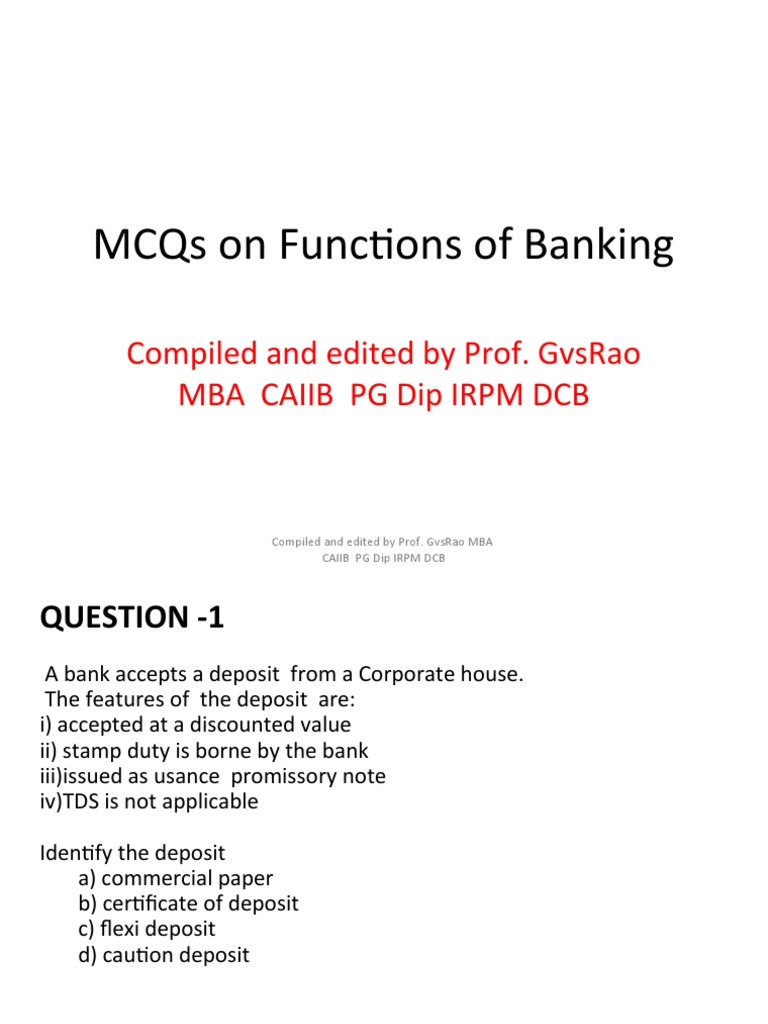 Mcq For Final Exam Functions Bank Oct 18 Ii Pdf Banks Loans