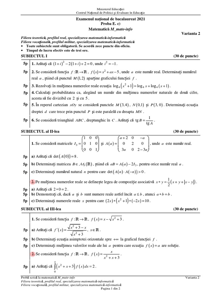 Varianta 1 MATE | PDF