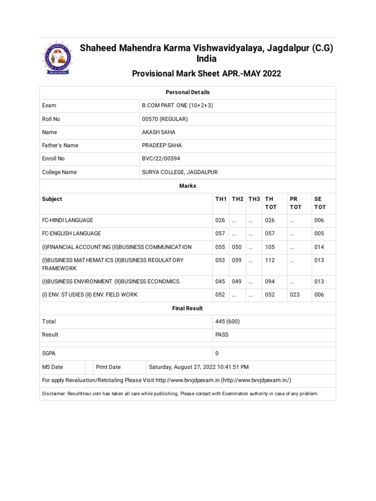 Shaheed Mahendra Karma Vishwavidyalaya, Jagdalpur (C.G) India PDF