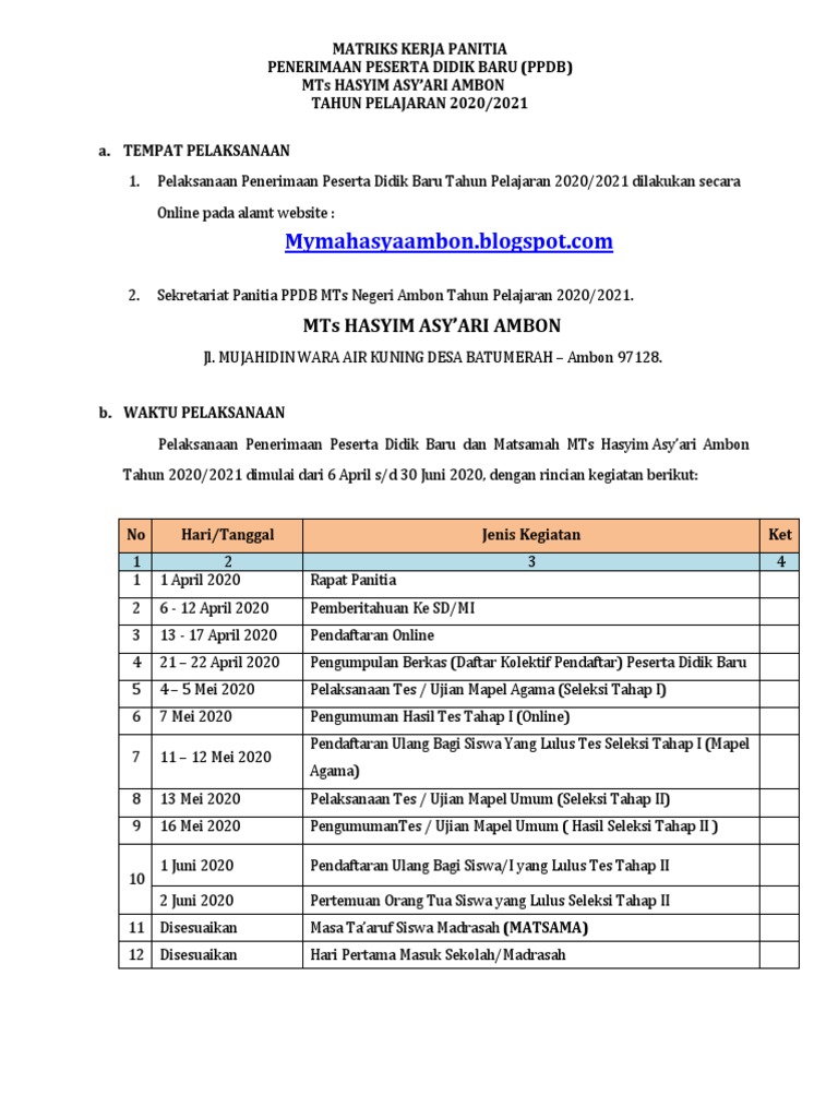 Matriks kerja panitia pdf
