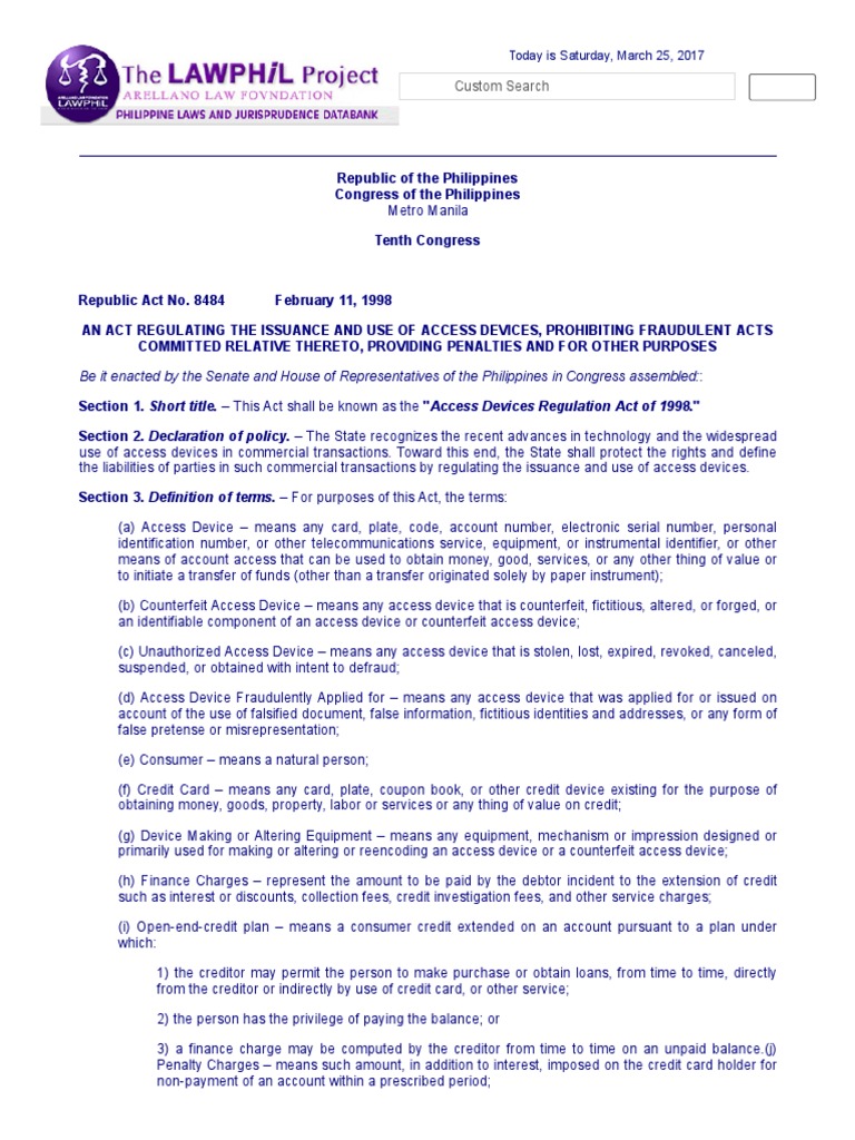 Access Devices Regulation Act of 1998 | PDF | Credit Card | Fee