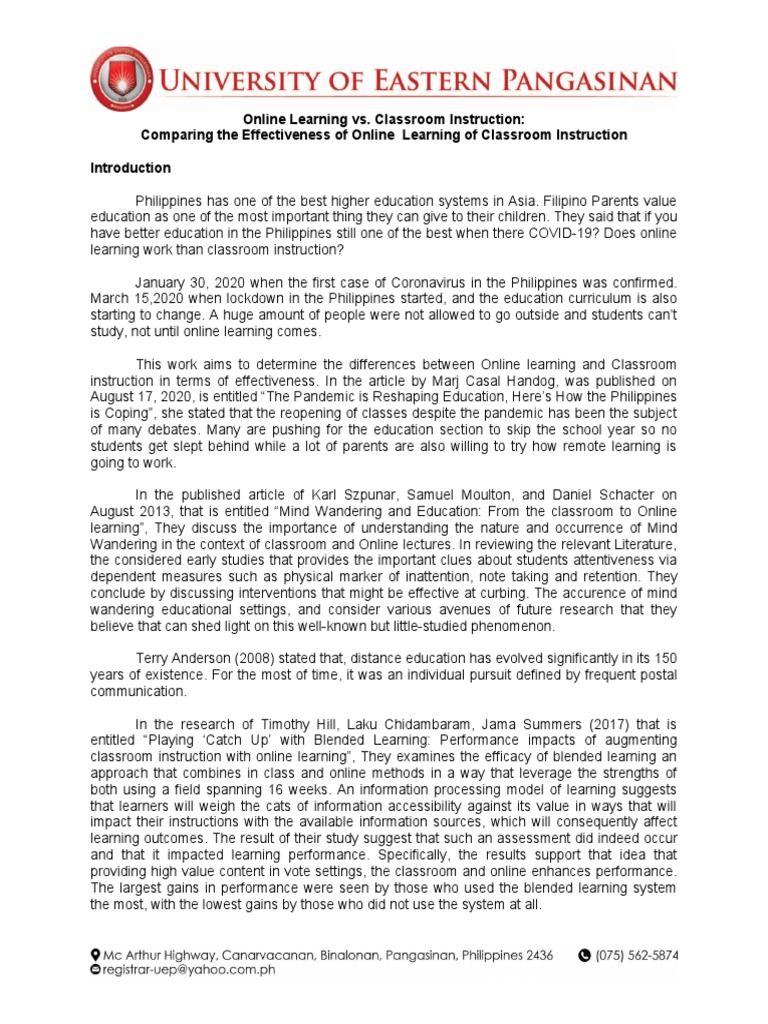 Online vs. Classroom Learning Effectiveness | PDF | Educational ...